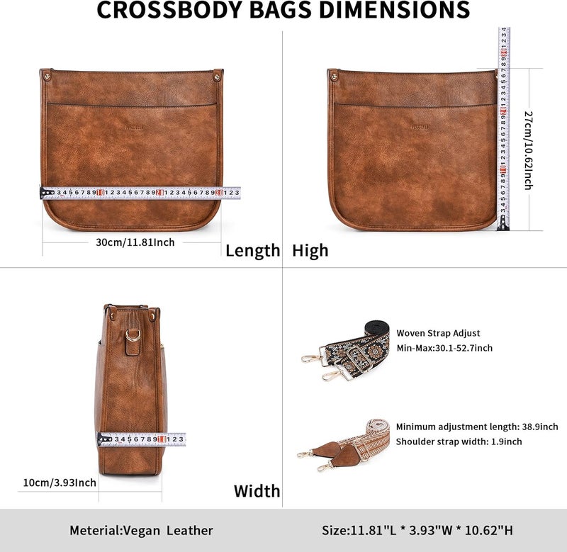 HKCLUF Crossbody Bags for Women Trendy Vegan Leather Hobo Handbags With 2PCS Adjustable Guitar Strap Shoulder Bucket Bags - Image 3